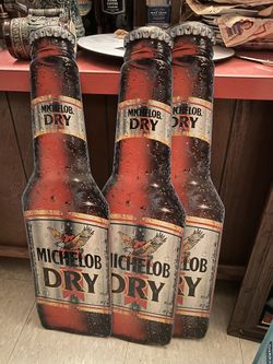 3 Vintage Metal Tin Michelob Dry Beer Signs