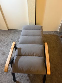 Gray Upholstered Chair with Wood Armrests