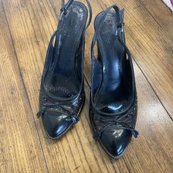 Linea Paolo Patent Leather Lace Bow SLINGBACK Heels - Size 7 Pre-Owned