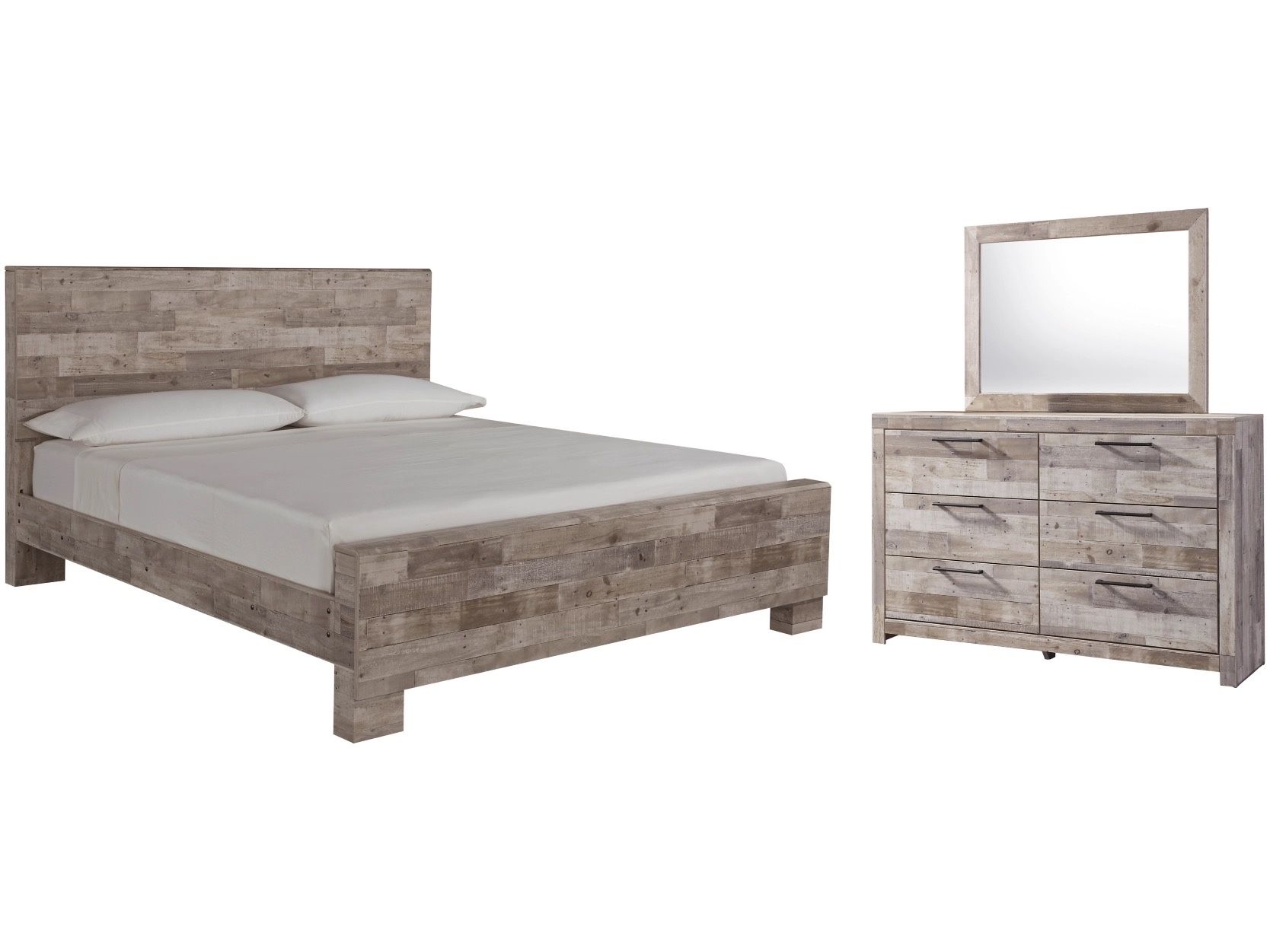 Effie King Panel Bed with Dresser with Mirror and 2 Nightstand