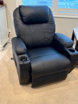 Black Leather Power Recliner with Cup Holders