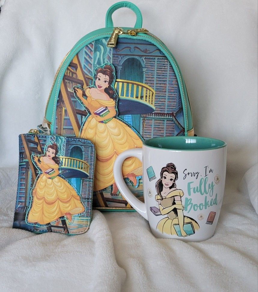 Loungefly Disney Beauty and the Beast backpack wallet and mug