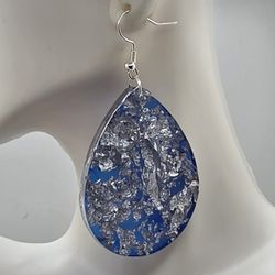 Large Blue and Silver Teardrop Earrings 