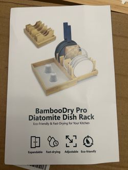 New in box stone and wood dish drying rack