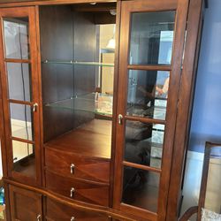 Mahogany Hutch with glass shelves and lights