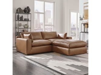Emilia Caramel Leather 3pc Modular Sectional w/ Ottoman