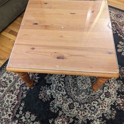 Solid Wood Coffee Or End Table With Glass Top