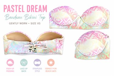 Designer Pastel Bandeau Bikini Top – Size XS – Gently Worn