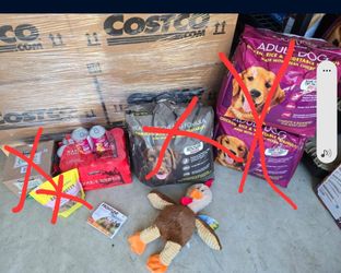 Variety of different price: Dog Food Available bag dog foods, Chicken, Rice and Vegetable Canned, Peanut Butter Bacon Recipe, Treats, Dental Chew Toys