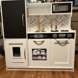 Wooden Play Kitchen + Working Appliances, Play Utensils, play food