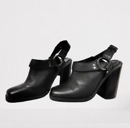ECOTE Genuine CowLeather Chunky Buckle Slingback Heeled Bootie 8