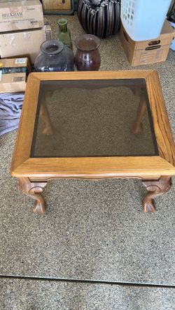 Solid oak with glass inset end table