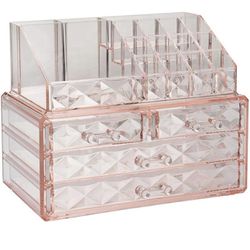 New Jewelry and Cosmetic Boxes with Brush Holder - Pink Diamond Pattern Storage Display Cube