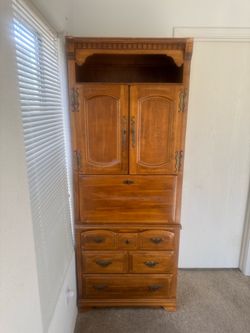 Wooden Armoire with Drawers and Cabinet