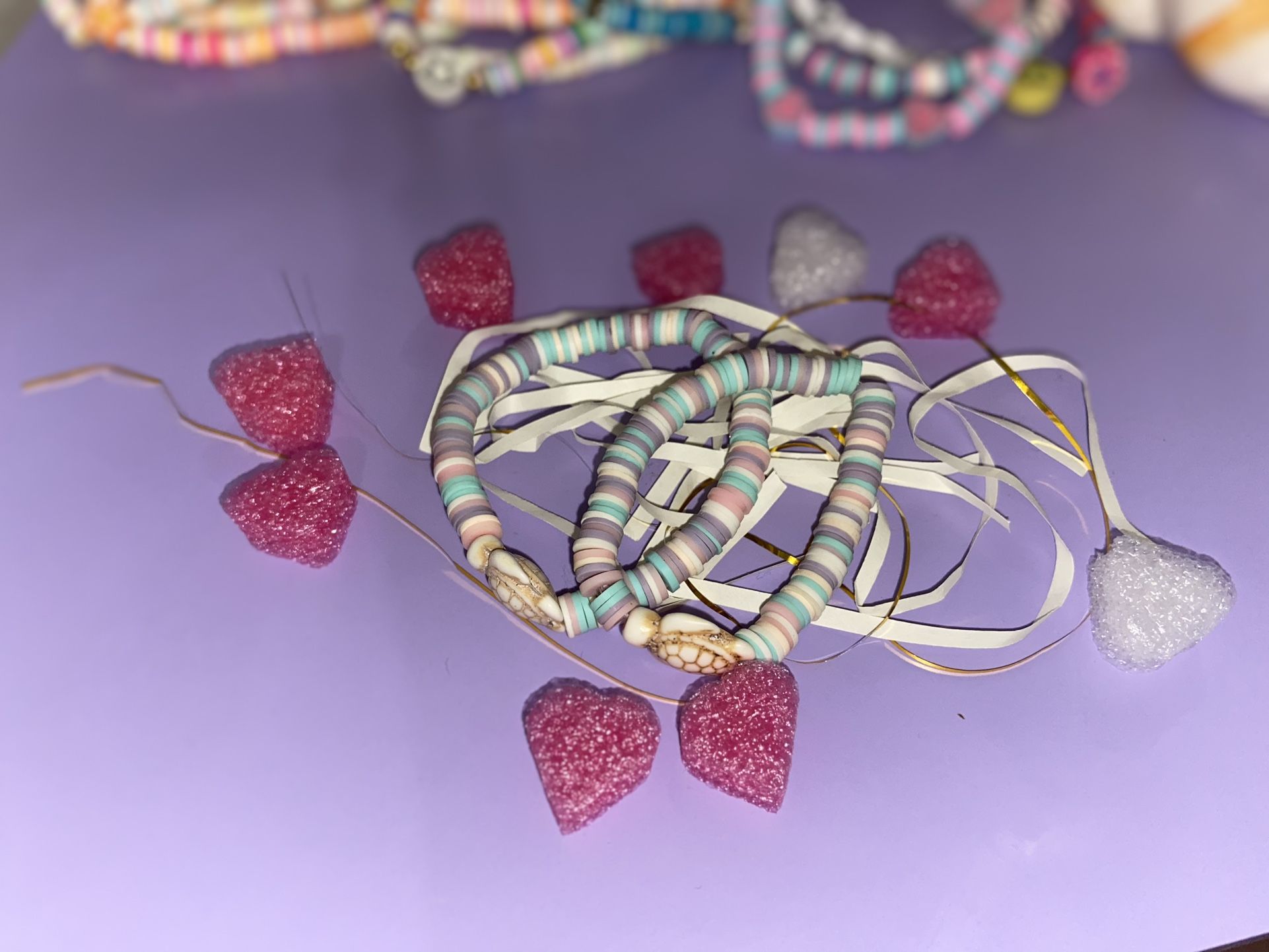 Turtle charm, Clay beaded bracelet 