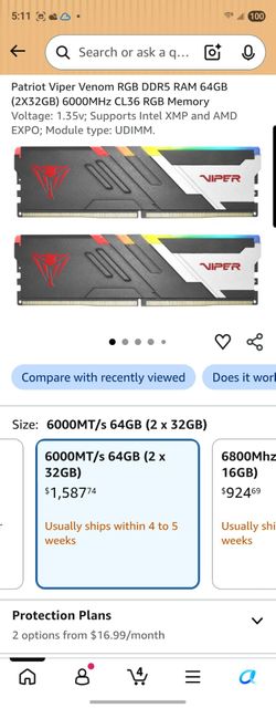 Patriot Viper Venom RGB DDR5 RAM 64GB (2X32GB) 6000MHz