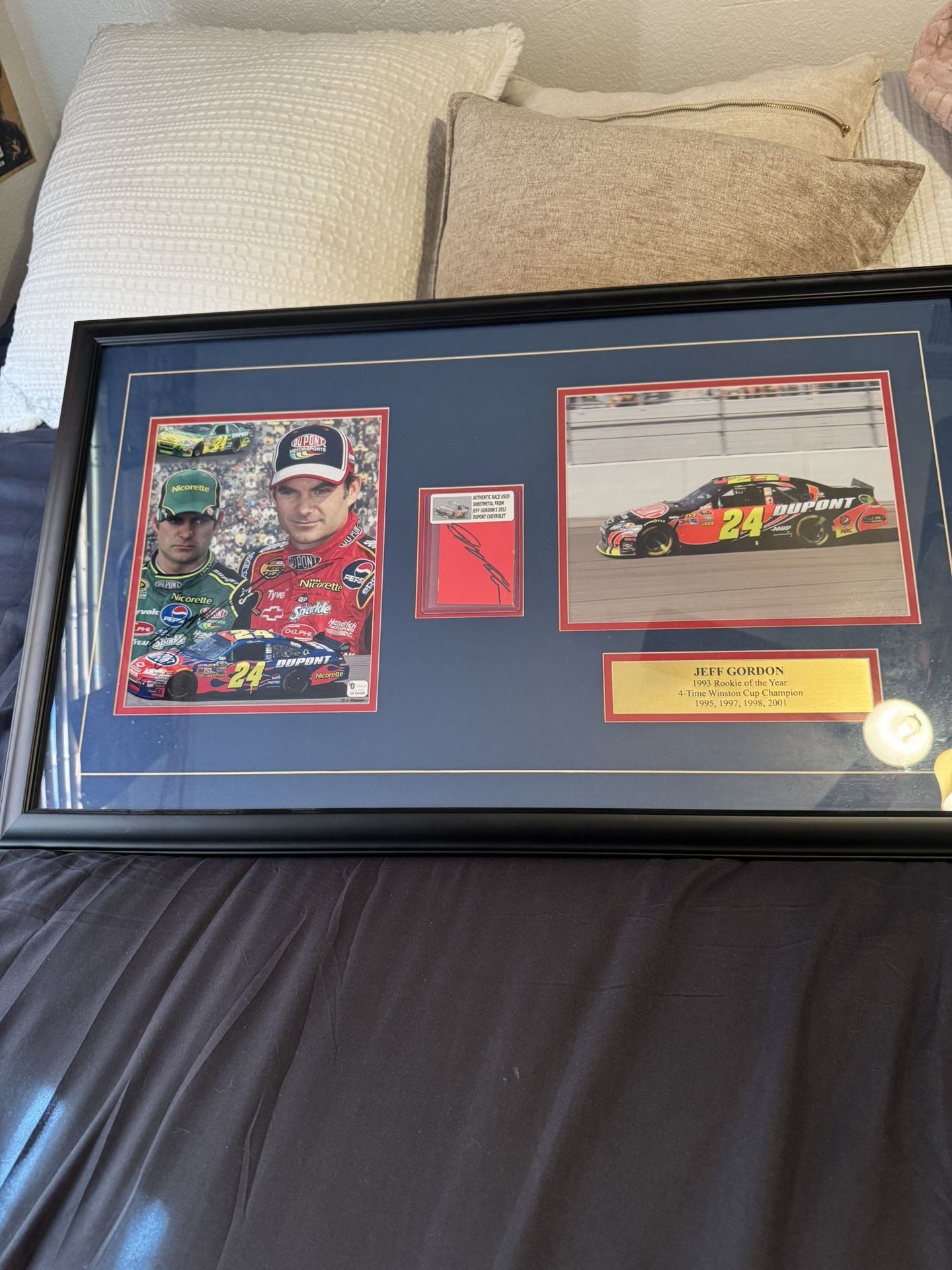 Jeff Gordon Double Autograph &piece Of Sheet Metal From Race Used Car