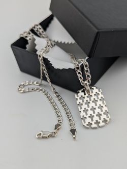 ✨ 925 Sterling Silver Tag Pendant Necklace 13.08g.|24"|4mm ✨