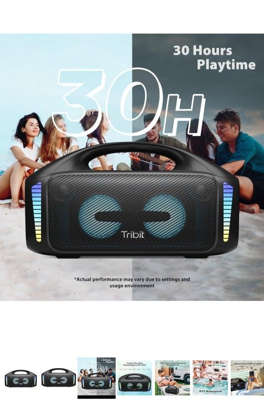 Tribit StormBox Blast Portable Speaker: 90W Loud Stereo Sound with XBass, IPX7 Waterproof Bluetooth Speaker with LED Light, PowerBank, Bluetooth 5.3&T