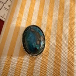 Antique Native American Bieber Turquoise Pin. Sterling Silver. 
