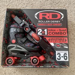 Roller Derby Boys 2-in-1 Roller/Inline Skates - Adjustable Size 3-6