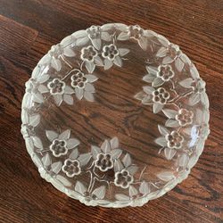 Vintage Mikasa Clear Embossed Flowers & Frosted Leaves Crystal Serving Platter