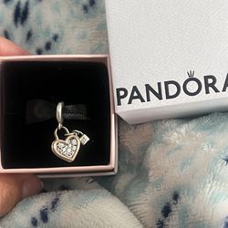 Pandora Heart Padlock Double Dangle Charm -Sterling silver, 14k rose gold plating