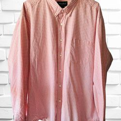 Eddie Bauer Men’s XXL Orange Plaid Long Sleeve Button Down Business Casual Shirt