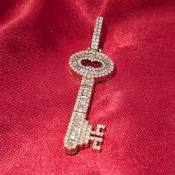 10k Yellow Gold Diamond Baguette Key Pendant 2.50 ctw 