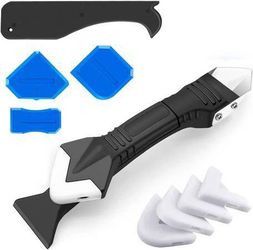 Stainless Steelhead 3 in 1 Silicone Caulking Tool Kit,Sealant Finishing Tool Grout Scraper,Caulk Removal Tool, 5 Reuse Replace Silicone Pads 3 Nozzles