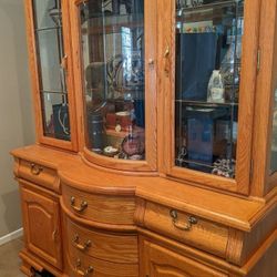 Solid Oak Lighted China Cabinet 