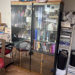 China Cabinet,Glass L Shaped Desk, Dell Monitor And Pc 