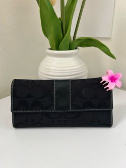Coach Signature Canvas Tri-Fold Wallet with Check Book