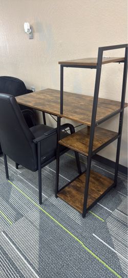 Industrial Desk with Attached Shelving Unit