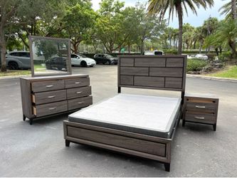 4-Piece Modern Gray Wood Grain Bedroom Set Queen Size By Coaster Fine Furniture
