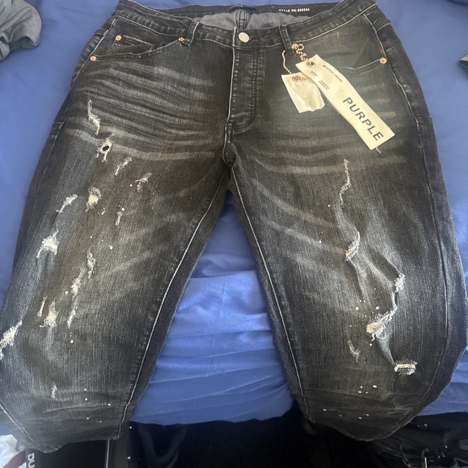 Purple Jeans Black Distressed Pants