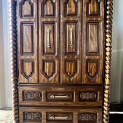 Converted Entertainment Armoire – Vintage Carved Wood – Heavy & Beautiful