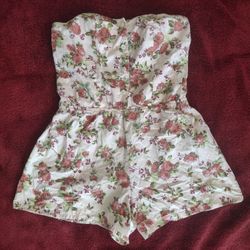 Pink Floral Strapless Romper/Jumpsuit size Small