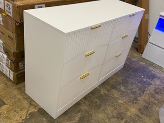 White 6-Drawer Dresser with Gold Handles