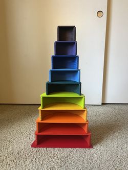 Wood Rainbow Stacking Blocks - Arches & Flats