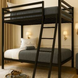 Bunk Bed Twin Over Twin Size with Ladder and Guardrail,Heavy Duty Metal Slats Support No Box Spring Needed Small Space Saving Furniture for Bedroom Do