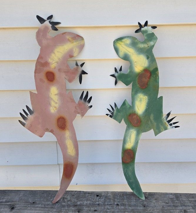 2 Large Metal Lizard Wall Hanging, Yard Patio Garden Art, $39 for both or $20 each