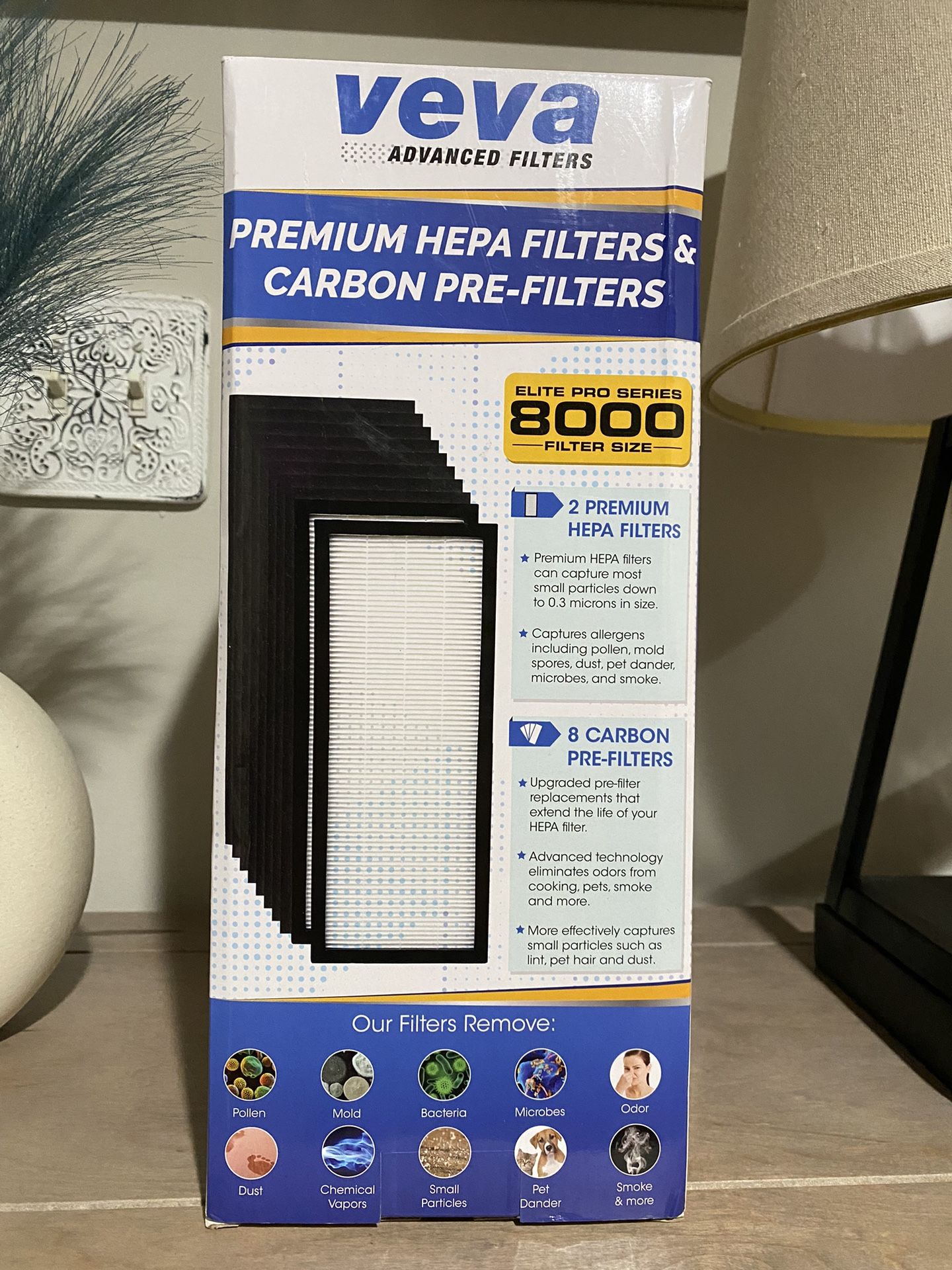 True HEPA Replacement Filter for VEVA 8000 Elite Pro Series Air Purifier, 2 HEPA Filters & 8 Premium Activated Carbon Pre Filters