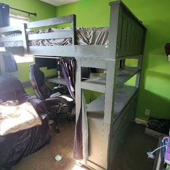 Full size loft bed with desk & dresser with vanity mirror
