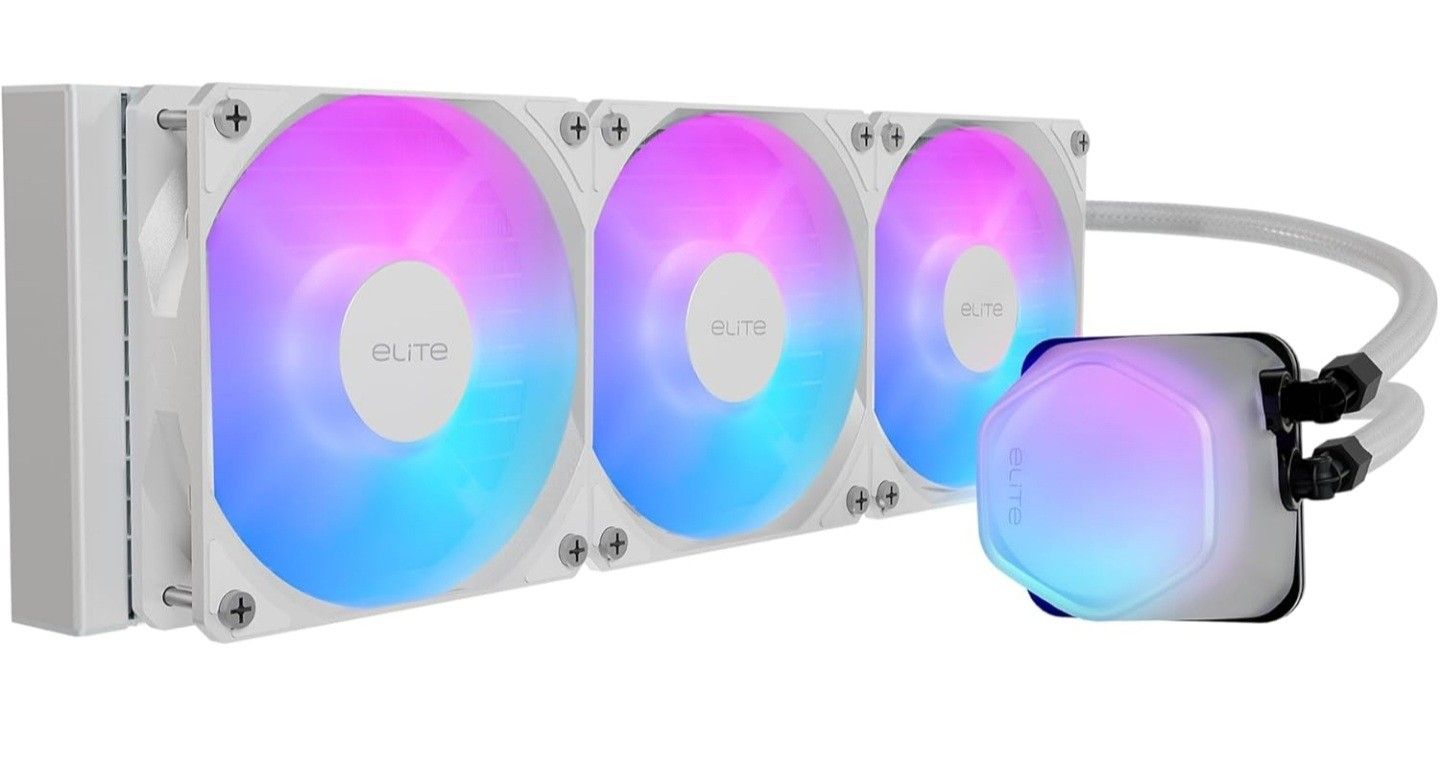 Cooler Master 360 Elite Liquid White AIO CPU Liquid Cooler, R9|Ultra 7, Ceramic Bearing Pump, Translucent aRGB Cover, 360 Radiator, PWM Fans, AMD Ryze