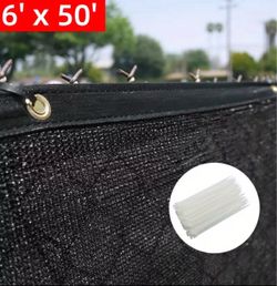6' X 50' Black Fence Windscreen Privacy Screen Shade Cover Fabric Mesh Garden