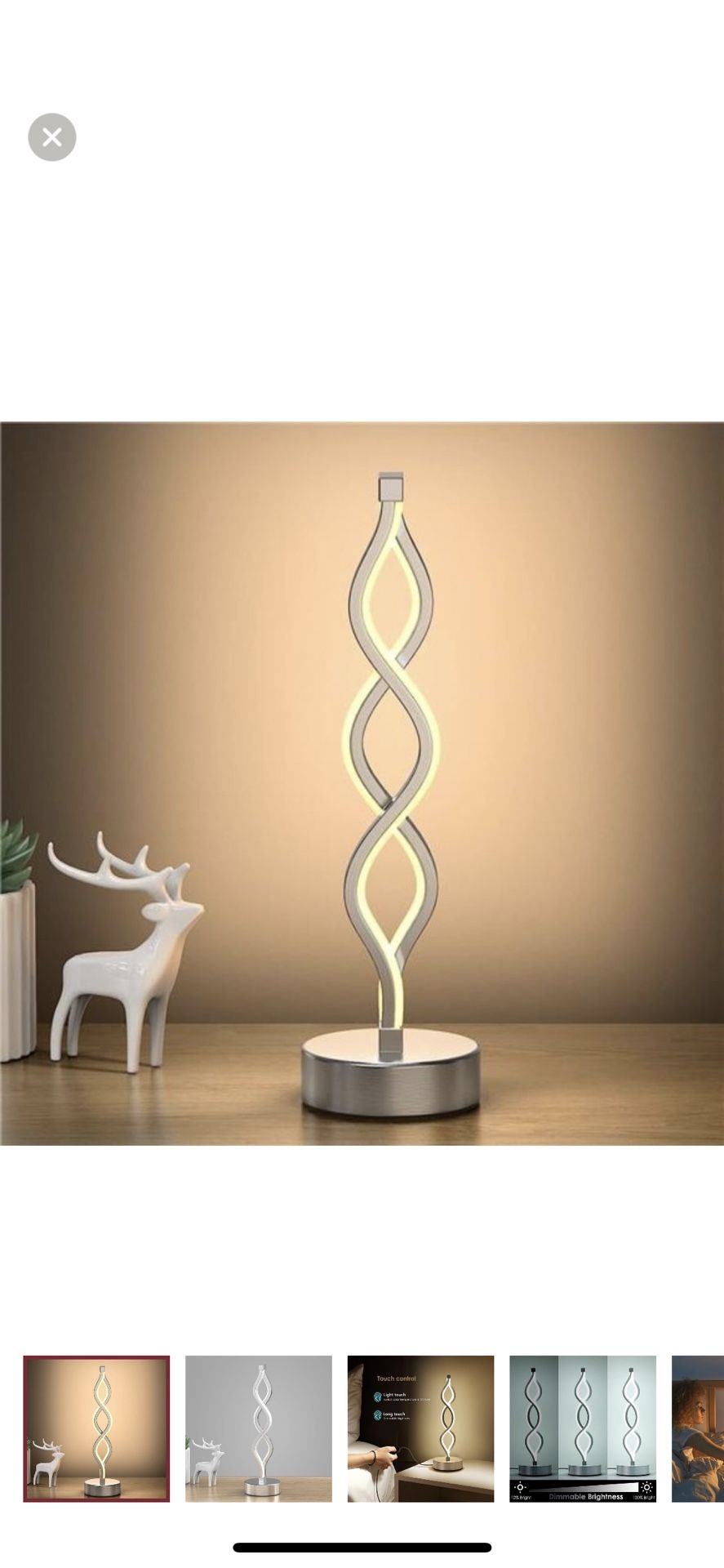 Infinity Spiral LED Table Lamp Silver, Dimmable Metallic Bedside Lamp Unique