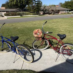 Two Schwinn Beach Cruisers