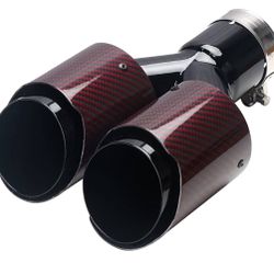 Carbon Fiber Exhaust Tip 2.5" Inlet to Dual 3.5" Outlet, High Temperature Resistance 9.8" Long Stainless Steel Tailpipe tip (Black Pipe and Red Shell)