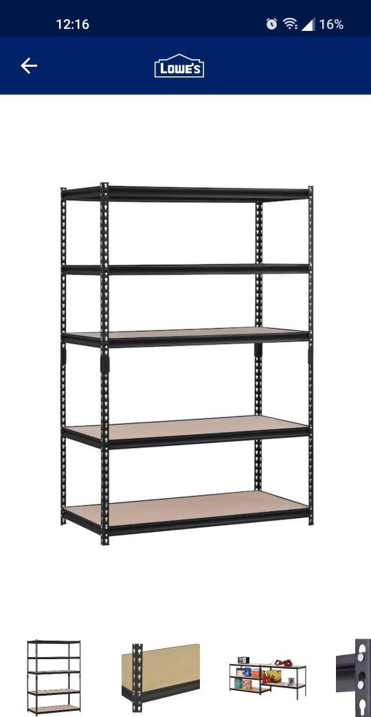 Muscle Rack 48x24x72in 5-Tier Heavy Duty Black Metal and Wood Particle Utility Shelving Unit- New